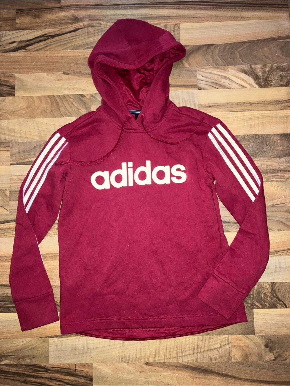 Adidas unisex Sz S  Hooded Sweatshirt Red White Striped sleeves logo